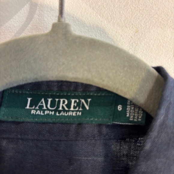 LAUREN RALPH LAUREN Sz 6 Buttoned Dress 100% Linen Seam Pockets Belt Collar - Picture 8 of 13